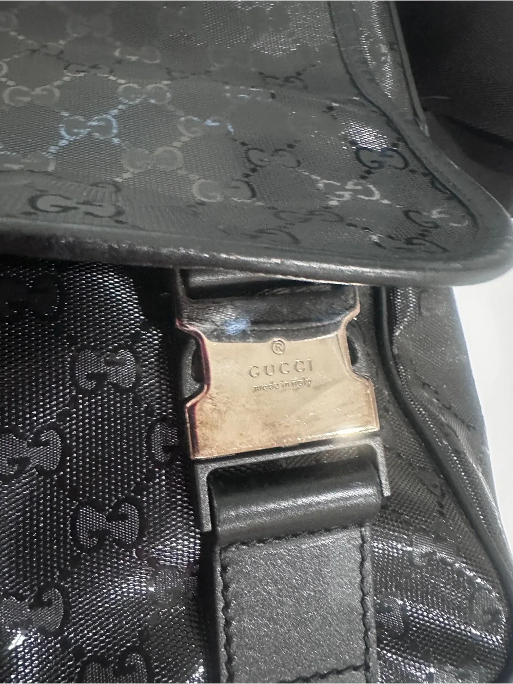 Authentic Gucci Imprime Black GG Monogram Diaper Bag/Messenger Satchel